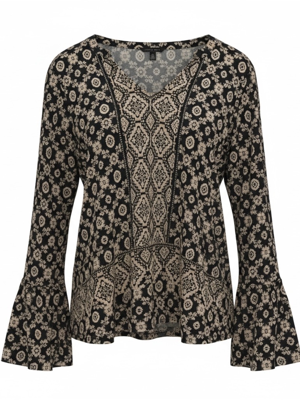 Lucky Brand Black and Cream Floral Top